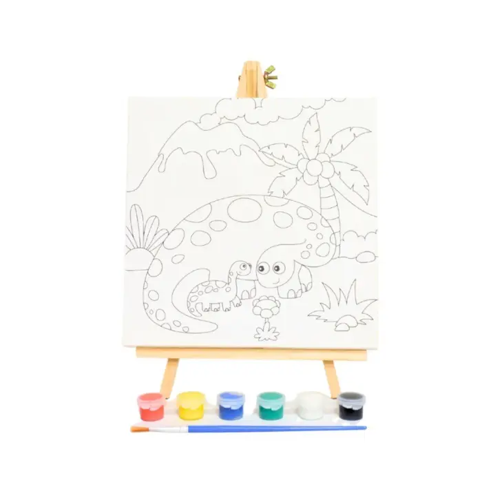 Canvas painting set with easel, tempera paints and brush, 25 x 30 cm canvas