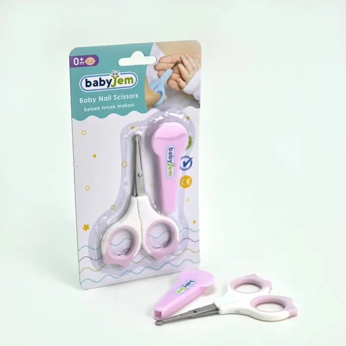Baby Jem Ножички за нокти за бебе со заштитно капаче, розови – слика 4