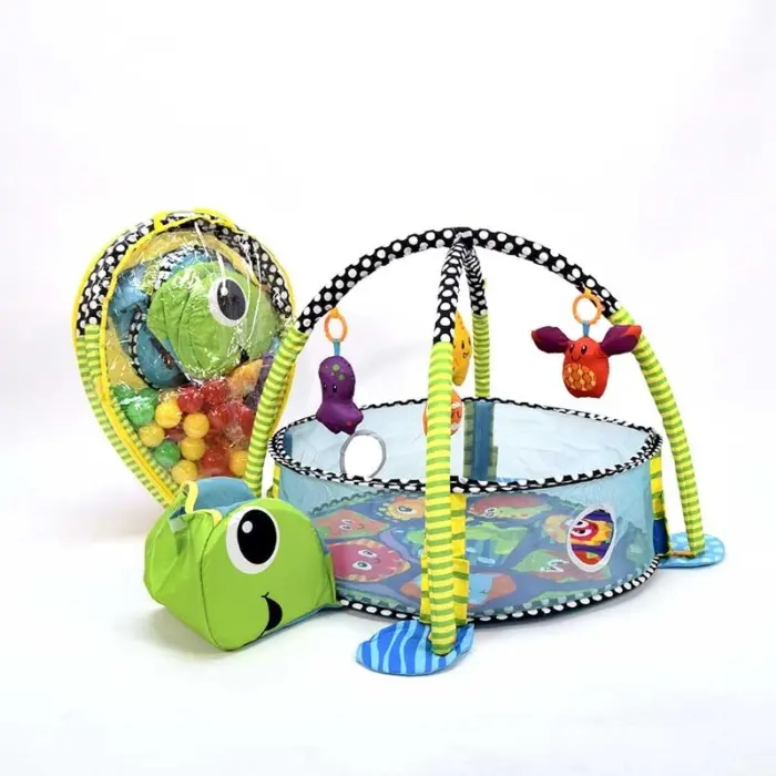 Turtle baby play gym with balls, arches and hanging toys