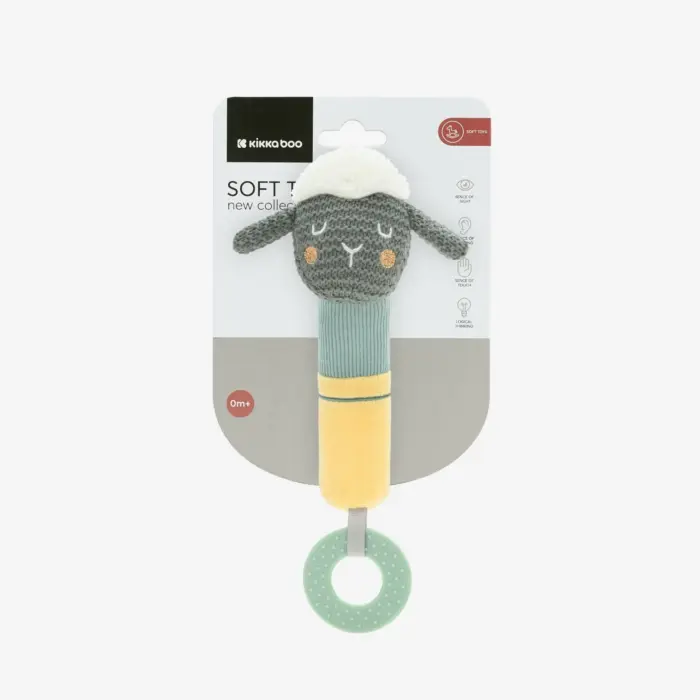 Kikka Boo Lodër e butë me fishkëllyese dhe kafshuese dhëmbësh Sleepy Sheep, 21,5 cm