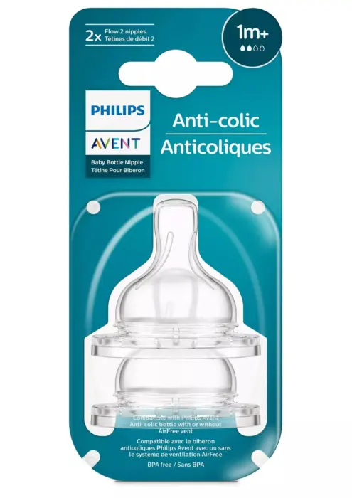 Philips Avent Anti-colic silicone bottle teat, flow 2, 1+ month, 2 pieces