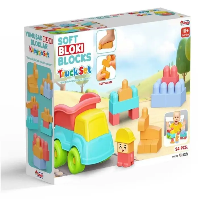 Dede Soft Bloki Truck Set soft blocks with dump truck, 24 pieces