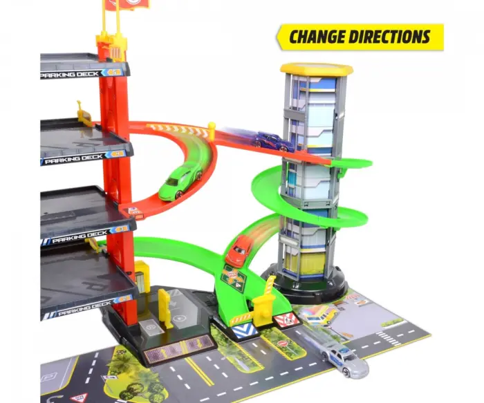 Dickie Toys 4-level garage with lift, 4 metal cars and helicopter – image 3