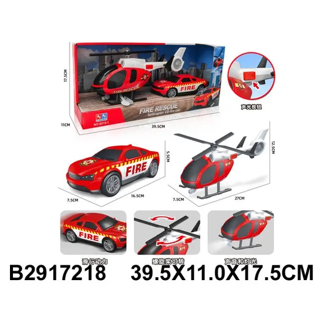 “Firefighters” Set – Truck and Helicopter Fire truck and helicopter with moving propeller · Age 3+