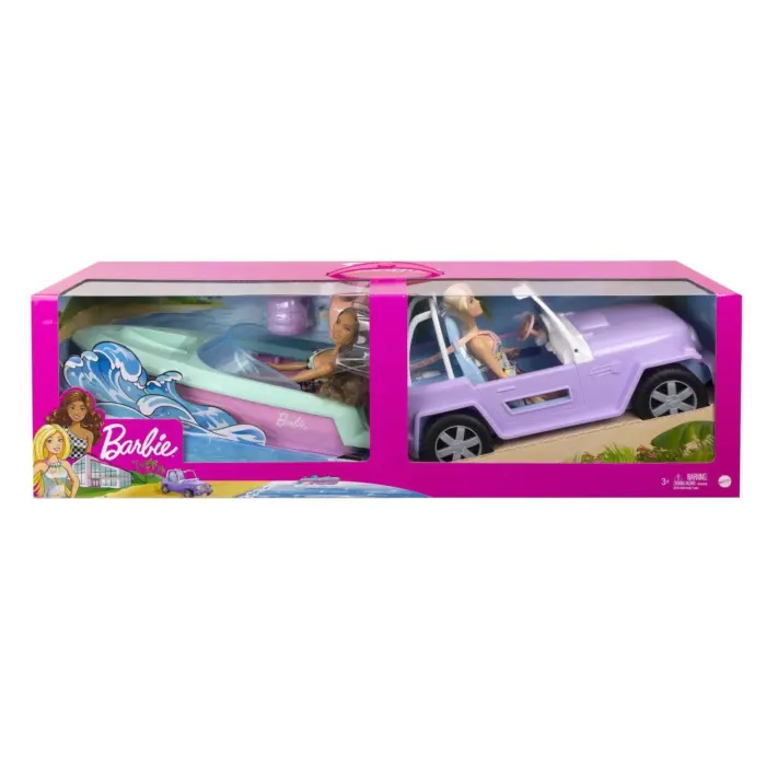 Barbie Подарок сет со 2 кукли, џип и глисер што плови – слика 4