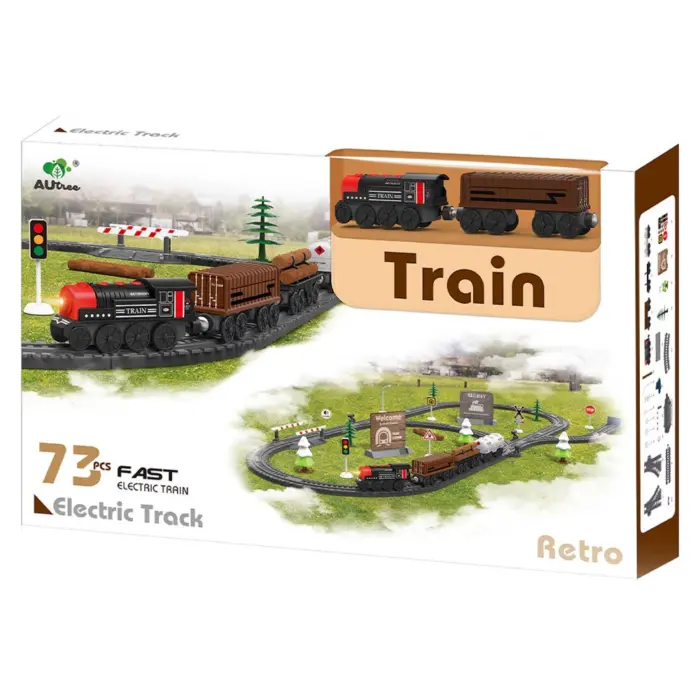Railway station with battery-operated train and sound