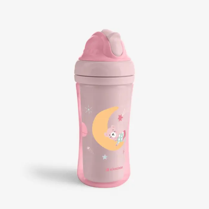 Kikka Boo Шише со силиконска цевка Moony Me, 220 ml, розево