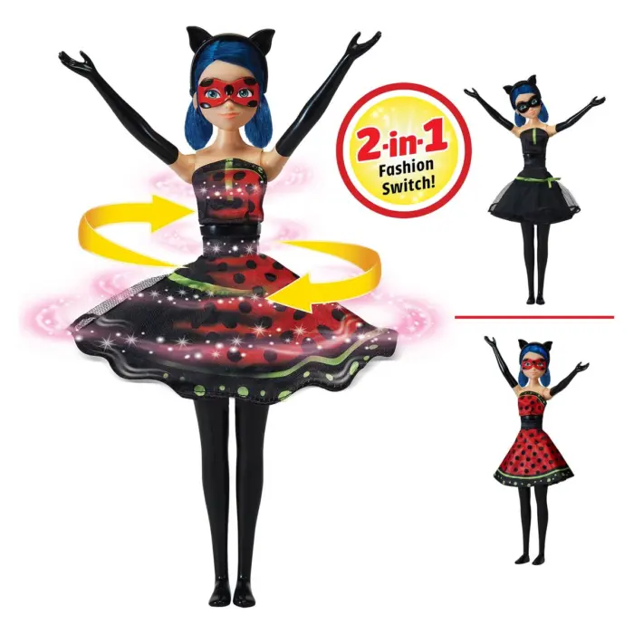 Miraculous Kukull Ladybug 2 në 1 me ndërrim magjik të fustanit