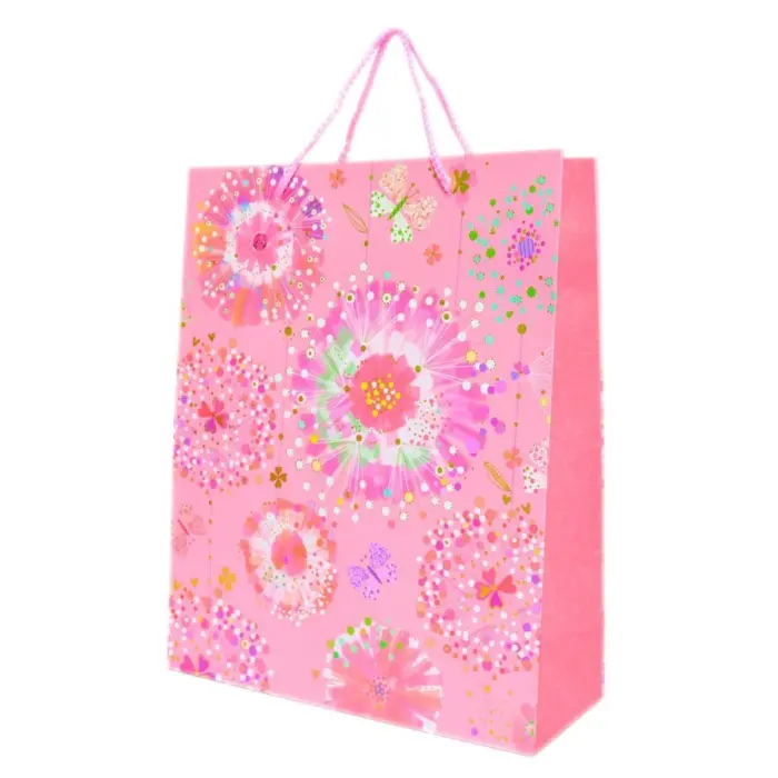 Qese dekorative dhuratash me motive lulesh dhe zemër, 26 x 32 x 10 cm – foto 3