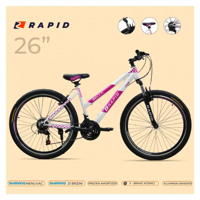 Rapid Bella 3 bicycle, 26 inch, 21 speeds, white-pink