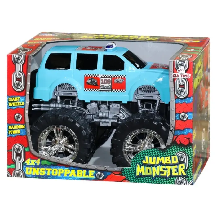 Џип „Jumbo Monster“ 4×4 Теренски џип со големи гуми · сина, црвена или жолта боја · 3+ год.