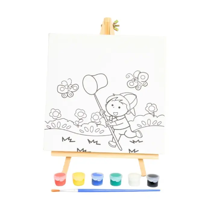 Canvas painting set with easel, tempera paints and brush, 25 x 30 cm canvas – image 3