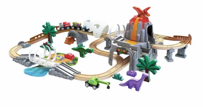 Hape Дрвен сет со пруга Dino Railway Adventure, 61 дел