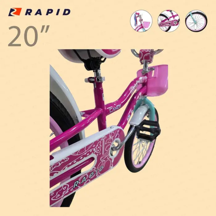 Rapid Candy children’s bicycle 20 inch, pink, with basket and bell