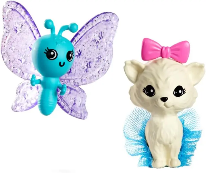 Kukull Barbie “Malibu” me 2 kafshë fantastike dhe fustan – nga seria Touch of Magic, me flokë të gjatë vjollcë