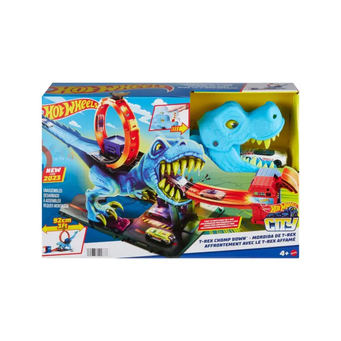 Hot Wheels City Pistë T-Rex me lak dhe stacion policie, 1 makinë – foto 2