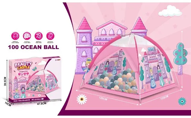 Beauty Castle play tent with 100 balls, 120 x 120 x 90 cm, pink
