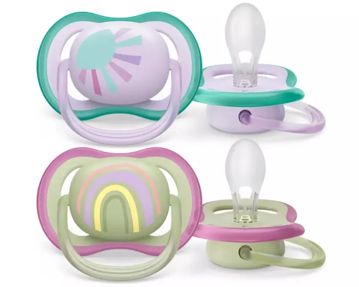 Philips Avent Çucël qetësuese ultra air 0–6 muaj, 2 copë, vjollcë dhe jeshile