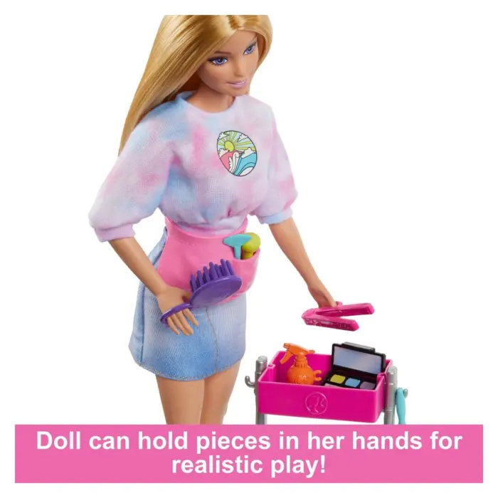 BARBIE Kukull Malibu stiliste me këlysh dhe 14 aksesorë, HNK95