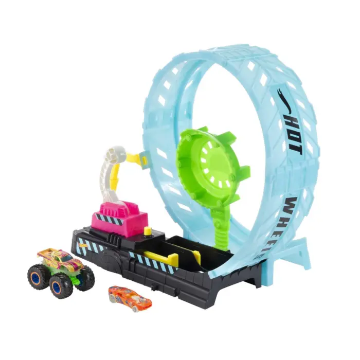 Hot Wheels Monster Trucks Pistë Epic Loop Challenge që shkëlqen në errësirë