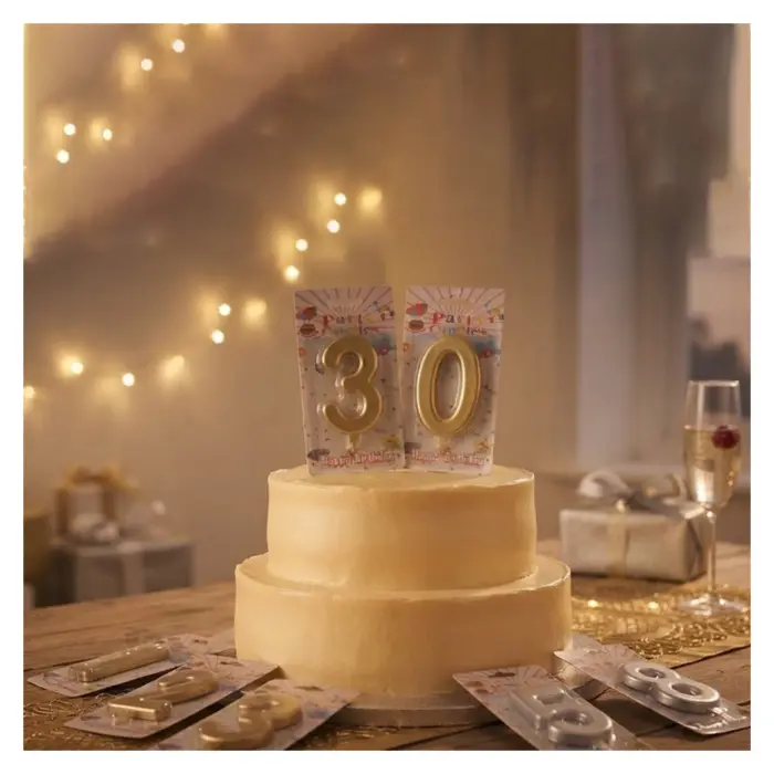 Large XXL birthday candle with number, silver or gold