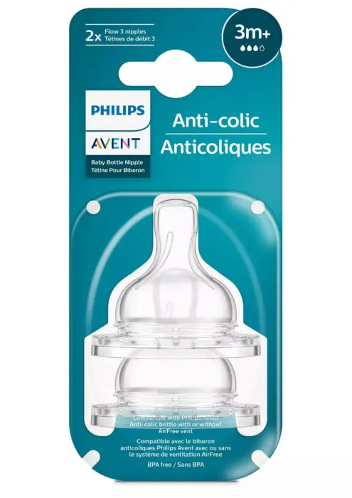 Philips Avent Thithkë silikoni për shishe Anti-colic, rrjedhja 3, 3+ muaj, 2 copë