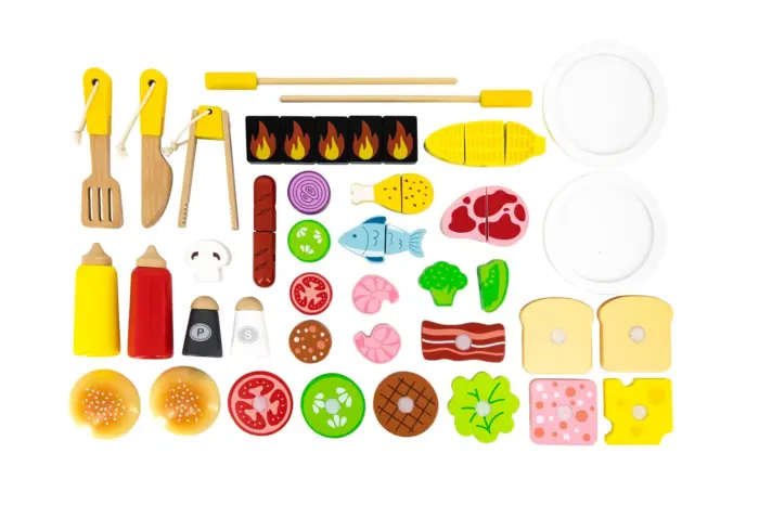 Viga Детска дрвена скара BBQ Set на тркала, со 47 додатоци – слика 3