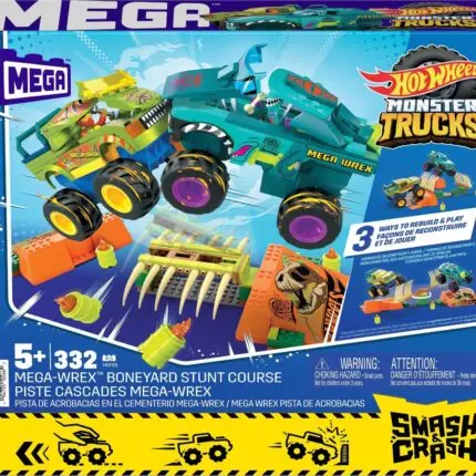 Hot Wheels MEGA Сет за градење Monster Trucks Mega-Wrex Boneyard, 332 дела – слика 2