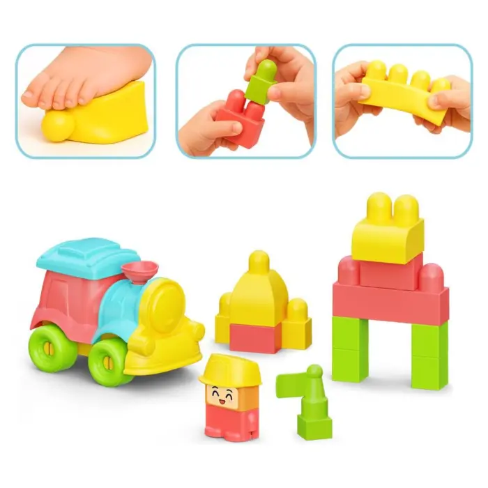 Kube të buta ndërtimi DEDE Baby Bloki me tren, 24 pjesë, 04122