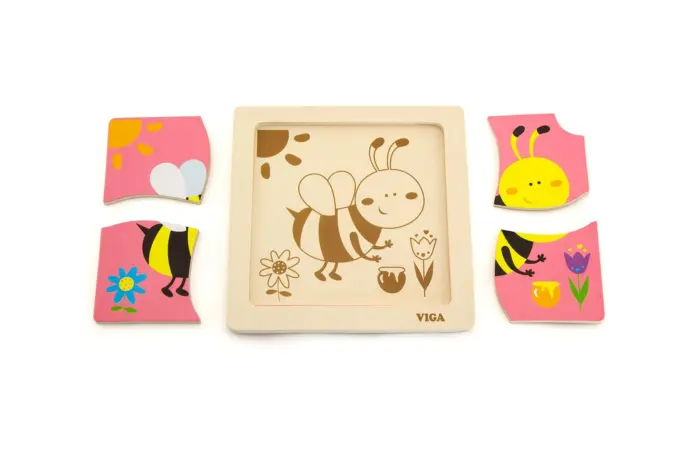 Viga Дрвена сложувалка Handy Flat Puzzle Пчела, 4 дела – слика 2