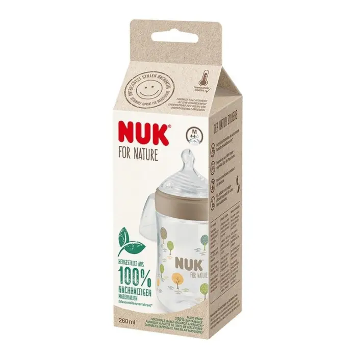 NUK for Nature Шише за бебе 260 ml со Temperature Control, силиконска цуцла M