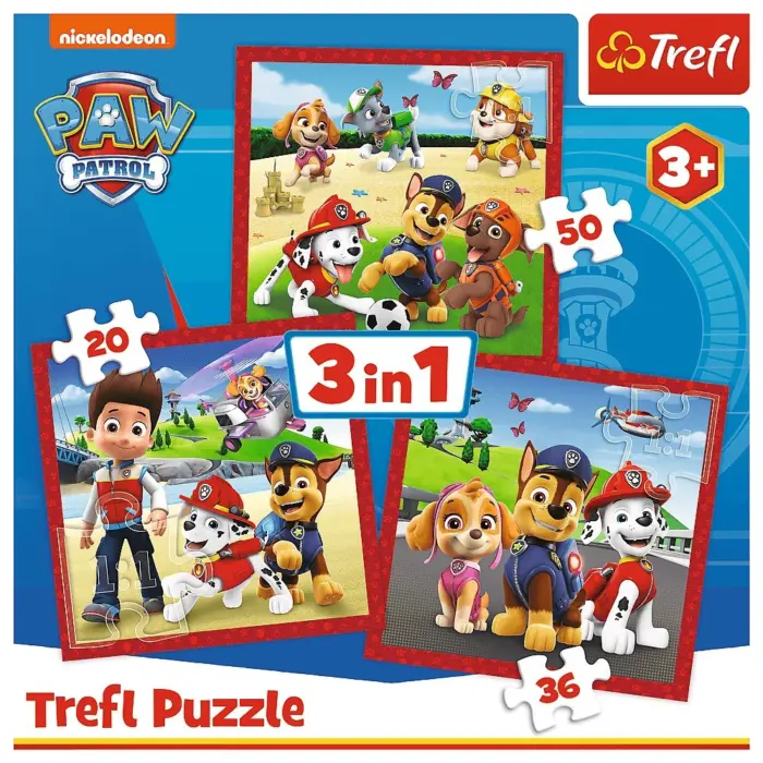 Trefl Puzzle 3 në 1 Paw Patrol – Këlyshë të gëzuar, 20, 36 dhe 50 pjesë – foto 2