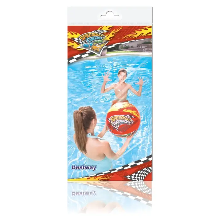 Bestway Топка за плажа Speedway Friends со тркачки автомобили, 51 cm