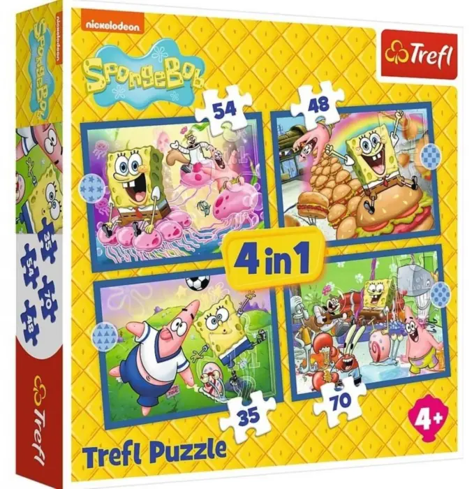 Trefl Puzzle 4 në 1 SpongeBob – Jeta nënujore, 35, 48, 54 dhe 70 pjesë