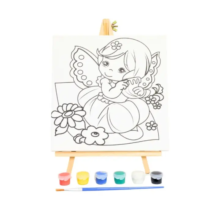 Canvas painting set with easel, tempera paints and brush, 25 x 30 cm canvas – image 2