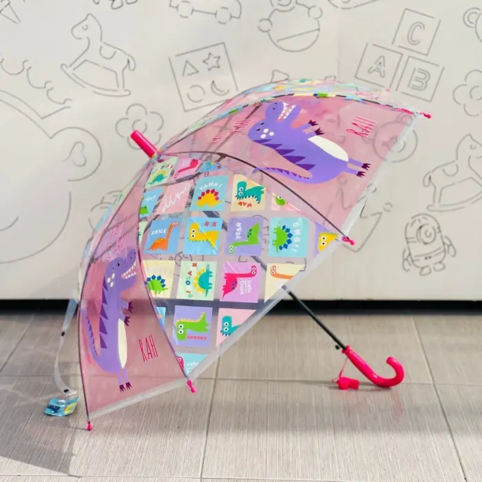 Children's transparent umbrella with dinosaurs and whistle on the handle, 65 x 82 cm – image 3