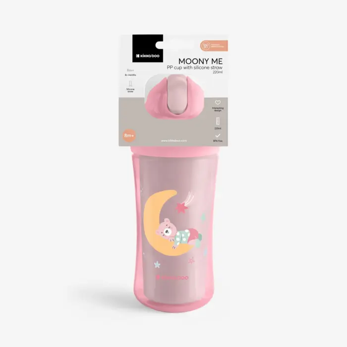 Kikka Boo Шише со силиконска цевка Moony Me, 220 ml, розево – слика 4