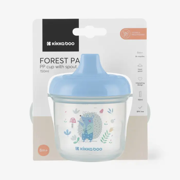 Kikka Boo Чаша со клун и рачки Forest Party за учење пиење, 150 ml, сина – слика 3