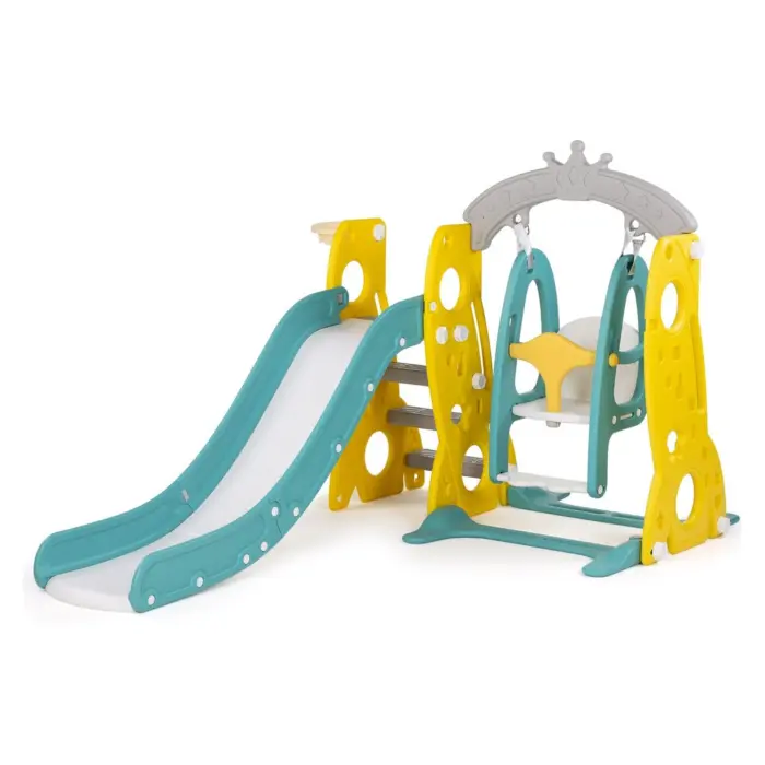 Children's playground 3 in 1 Chipolino – slide, swing and basket, turquoise/yellow