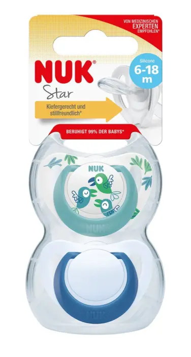 NUK Силиконска цуцла лажалка Star, 6–18 месеци, 2 парчиња (асортиман) – слика 2
