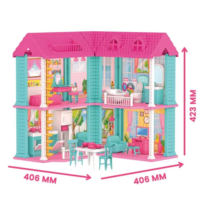 Dede Куќа за кукли Mila Ocean House на 2 ката, со кукла и мебел – слика 3