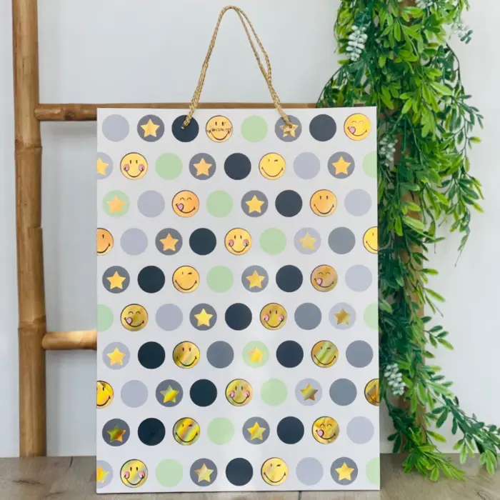 Decorative gift bag with dots, stars and smiley faces, 31 x 42 x 12 cm – image 4