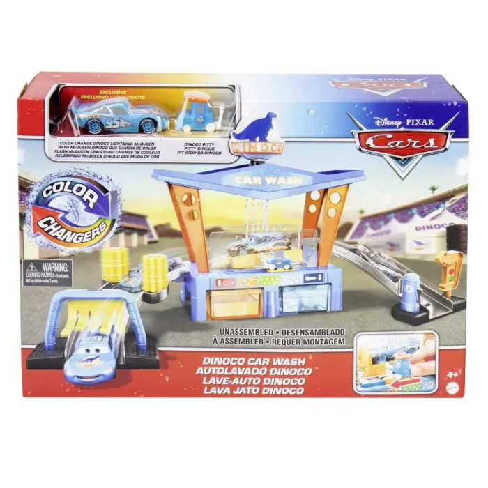 Disney Pixar Cars Сет перална Dinoco со количка што менува боја – слика 2