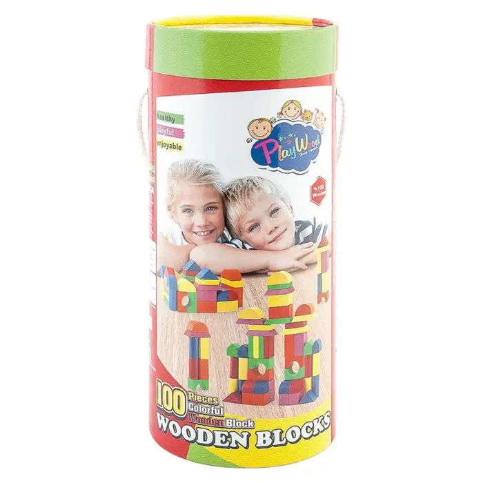 PlayWood Kuba druri për ndërtim, 100 pjesë në tub