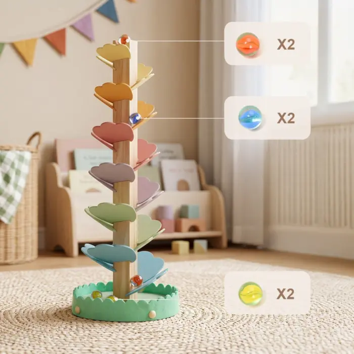 Tooky Toy Дрвена стаза со топчиња Ball Track Game TH731N, 36,7 cm – слика 4