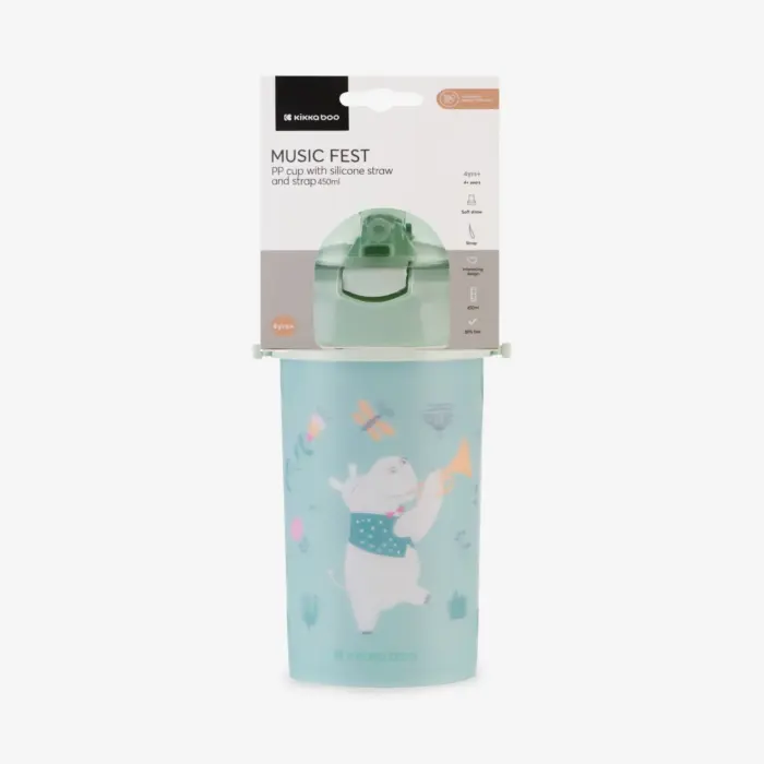 Kikka Boo Cup with silicone straw and strap Music Fest, 450 ml, mint