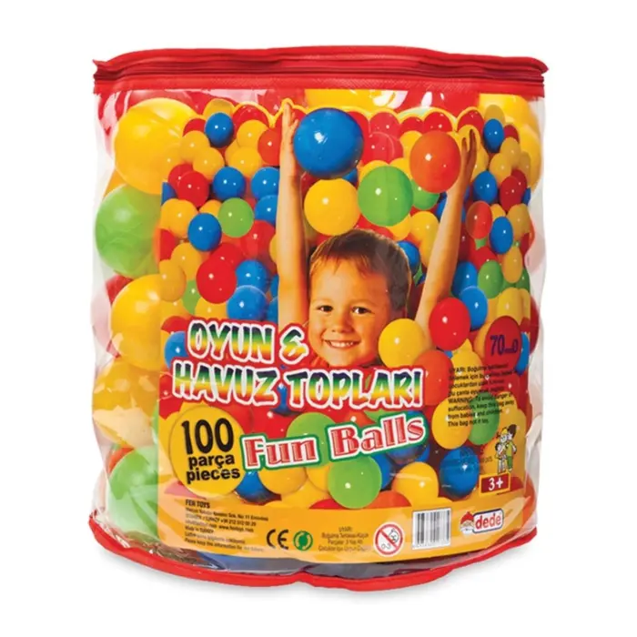 Dede Topa plastikë shumëngjyrësh Fun Balls për lojë dhe pishinë, 7 cm, 100 copë