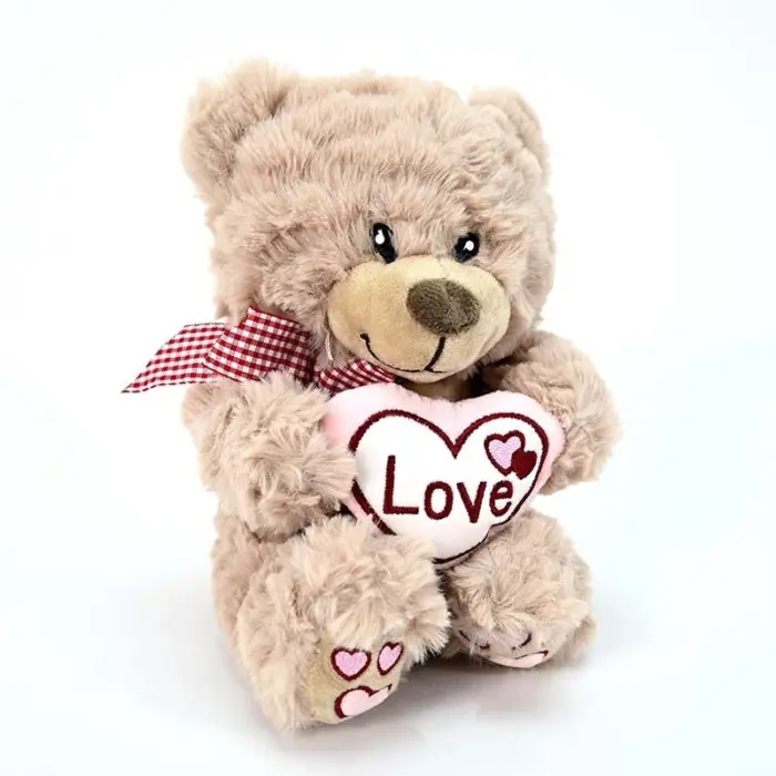 Amek Плишано мече со каро машна и розово срце Love, 20 cm Amek Плишано мече со каро машна и розово срце Love, 20 cm