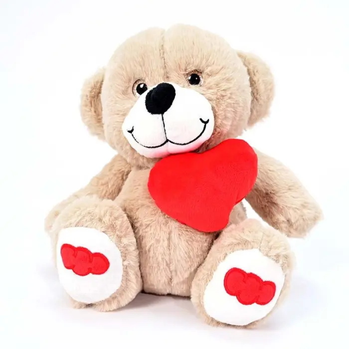 Amek Cream plush teddy bear with a red plush heart, 25 cm