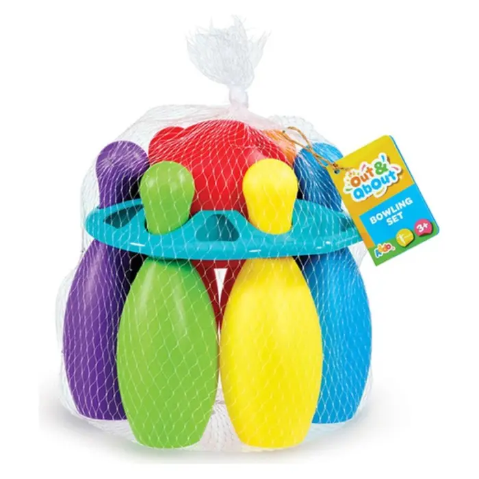 Children's bowling set, 6 pins and a ball, in a mesh bag